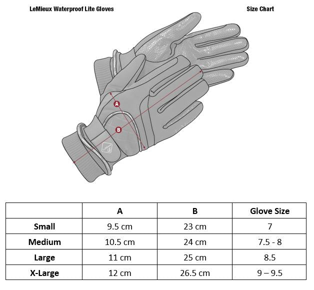 LeMieux Pro Touch Waterproof Glove - size chart